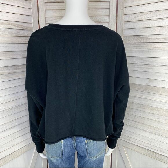 Aeropostale Cropped Cut Off Wide Fit Sweatshirt Black Large Rhinestone Cheetah - Picture 4 of 10